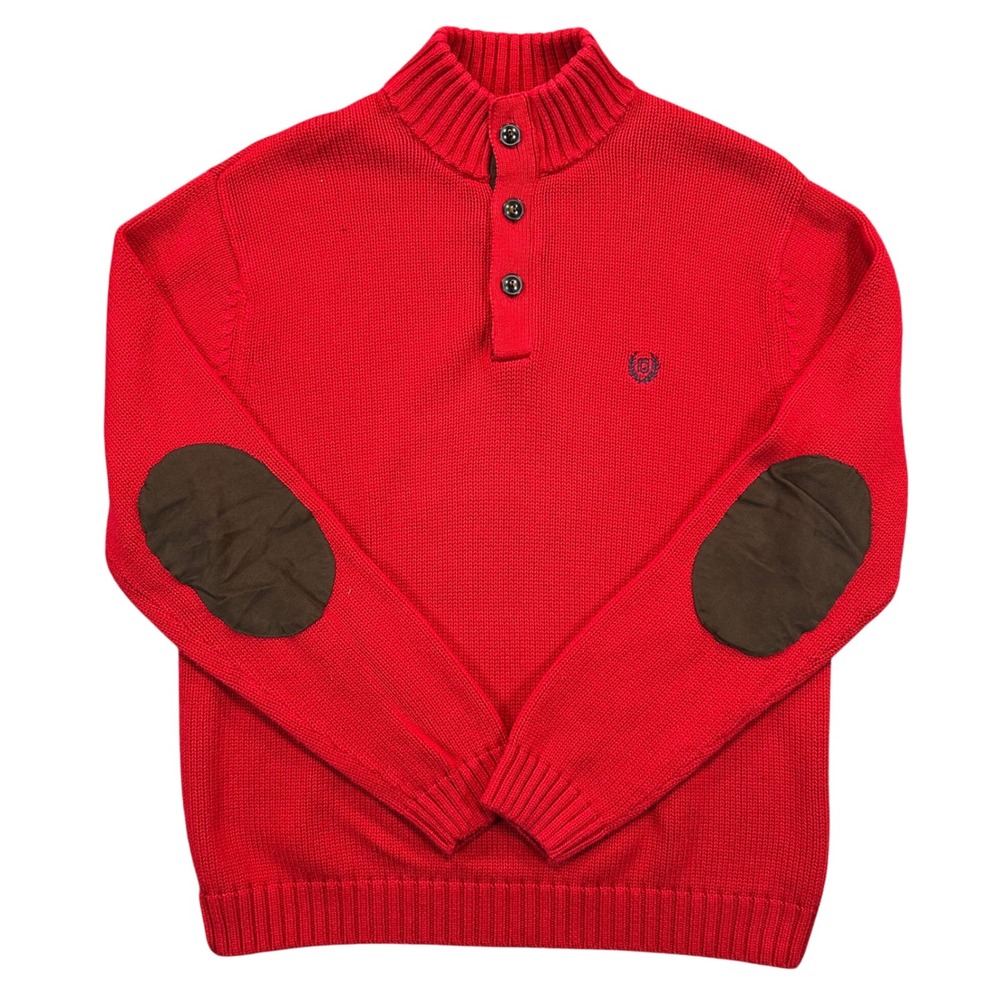 Chaps Knit Pullover Sweater Mens Size L Red Elbow Patches Mock Neck Comfort Core